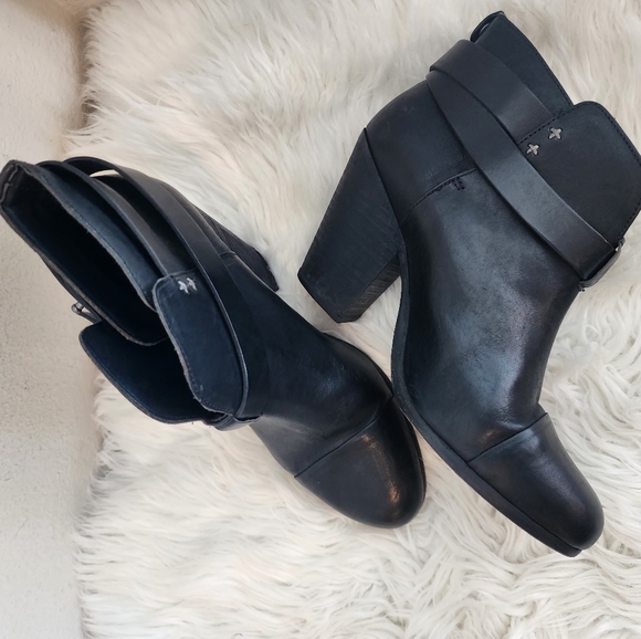 RAG & BONE HARROW LEATHER HEEL BOOTIES ROUND TOE BLACK SZ 39/8.5 - Picture 5 of 14